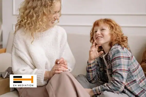 Happy mother and child after sorting child arrangements mediation Durham
